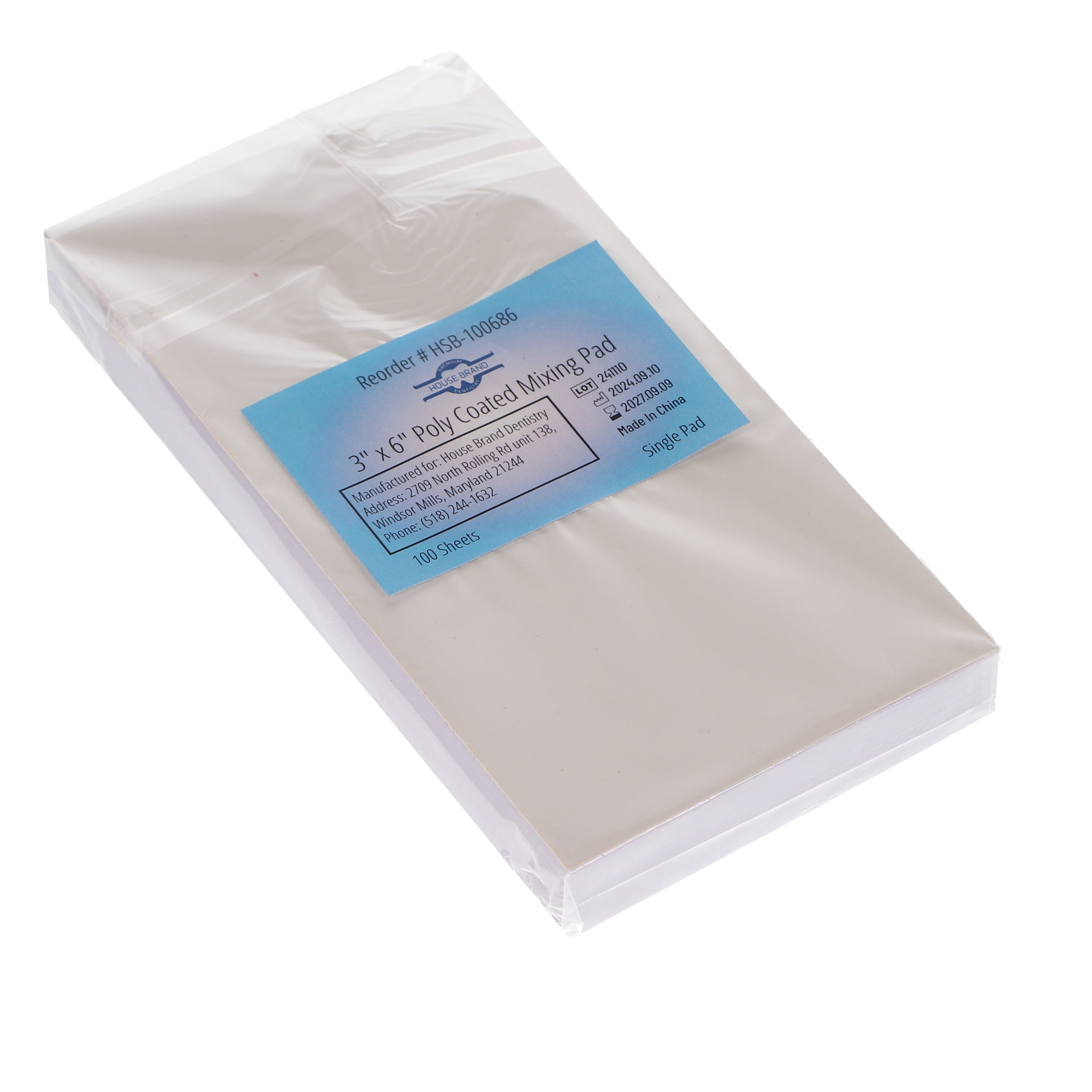 House Brand Dentistry 100686 HSB Poly Coated Single Mixing Pad 3 House Brand Dentistry 100686 HSB Poly Coated Single Mixing Pad 3